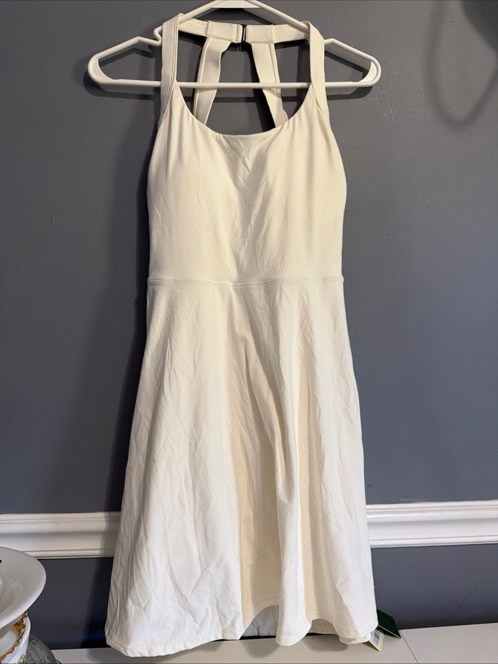 HALARA Cream Sleeveless A-Line Midi Dress with T-Back Straps